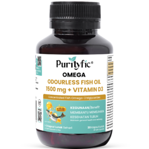 Purityfic Omega Odourless Fish Oil 1500 mg + Vitamin D3 (30 Kapsul)